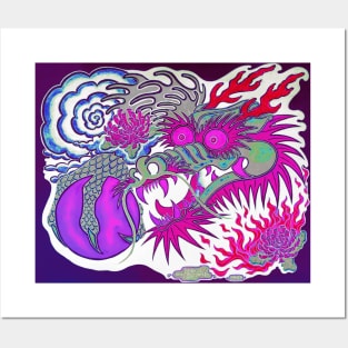 Neon Dragon With 4 Elements Variant 10 Posters and Art